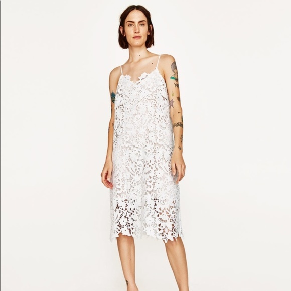 zara white crochet dress